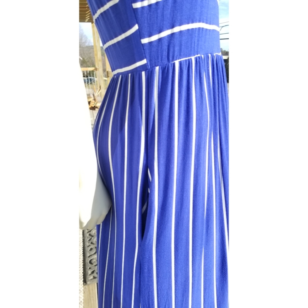 Houton Sleeveless Blue Striped Flowy Maxi Dress L - Picture 3 of 10